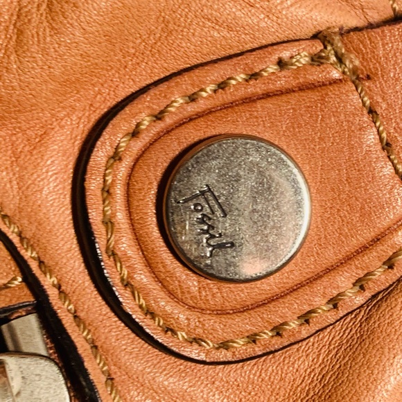 Fossil Leather Large Tan Shoulder Bag Satchel - Picture 6 of 9